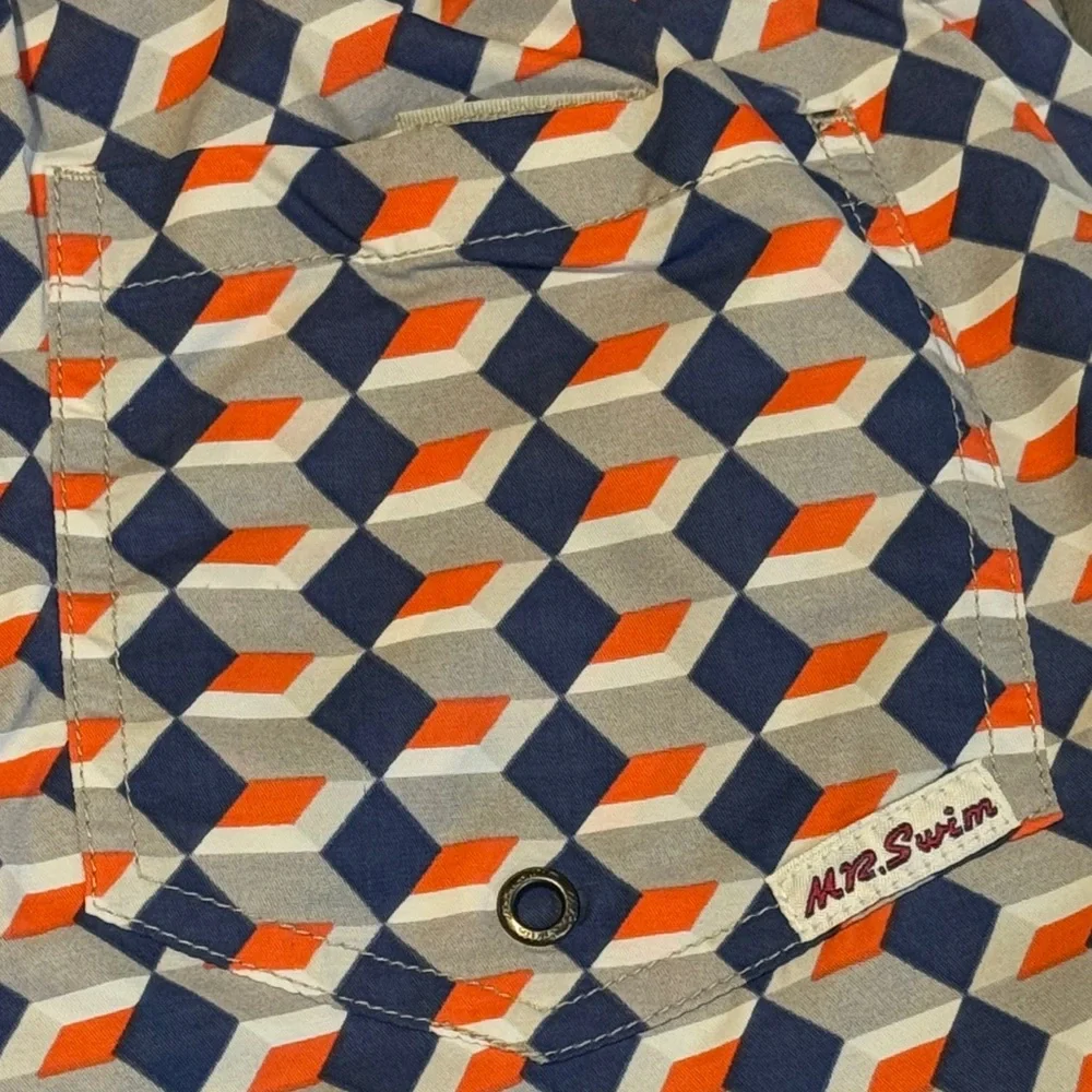Mr.Swim Blue and Orange Geometric Swim Shorts